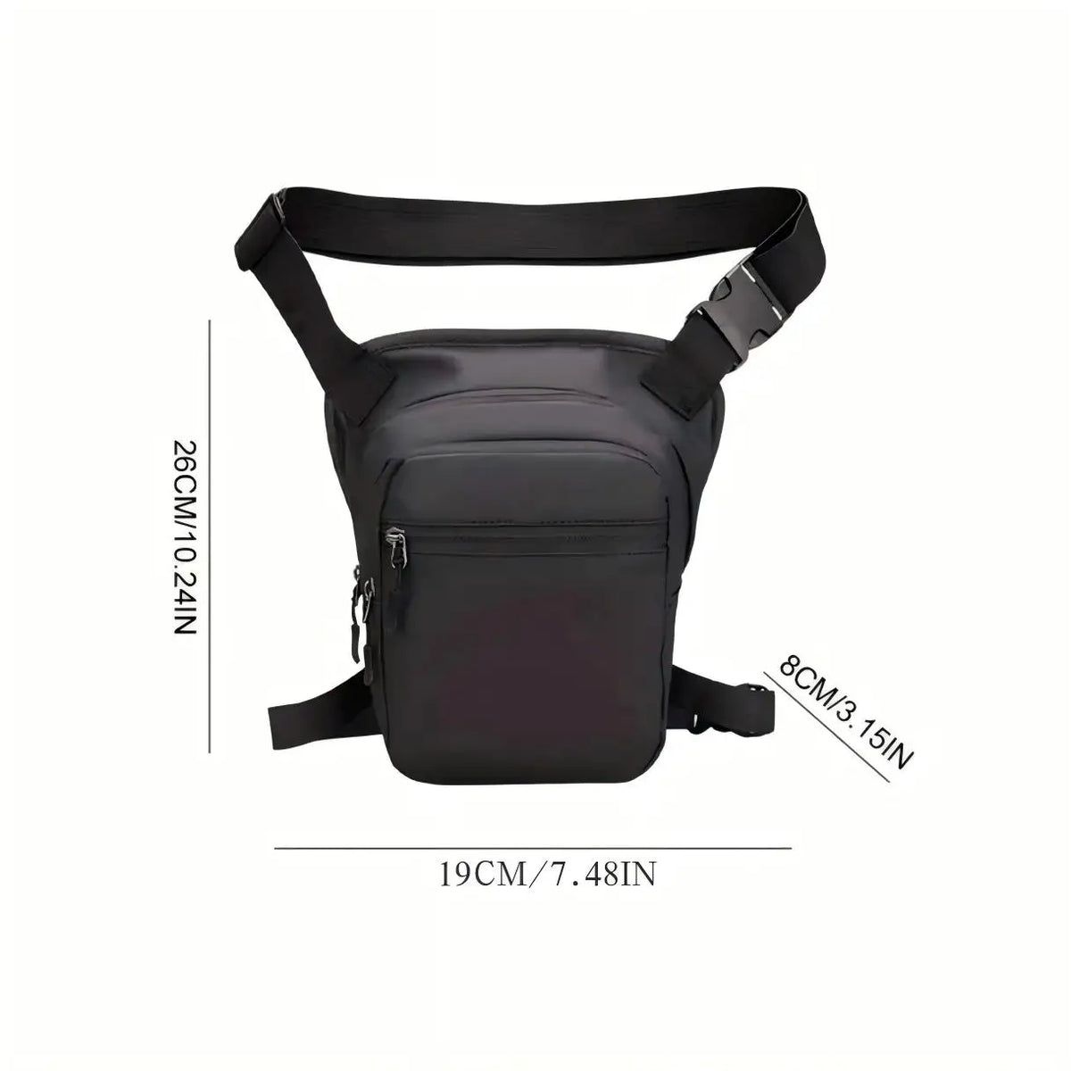 Sac de cuisse moto noir porté en bandoulière - vue de face - vue 2