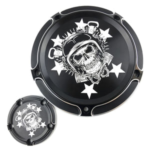 Cache derby et cache de distribution crâne casqué pour Harley Touring, Dyna, Softail - vue 2