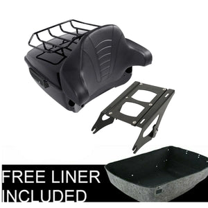 Malle top case noire avec dossier passager montée sur une Harley-Davidson Touring - vue 3