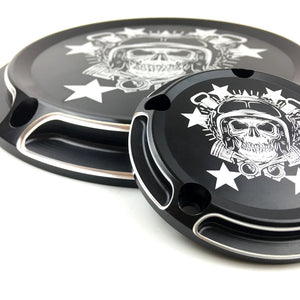 Cache derby et cache de distribution crâne casqué pour Harley Touring, Dyna, Softail - vue 5