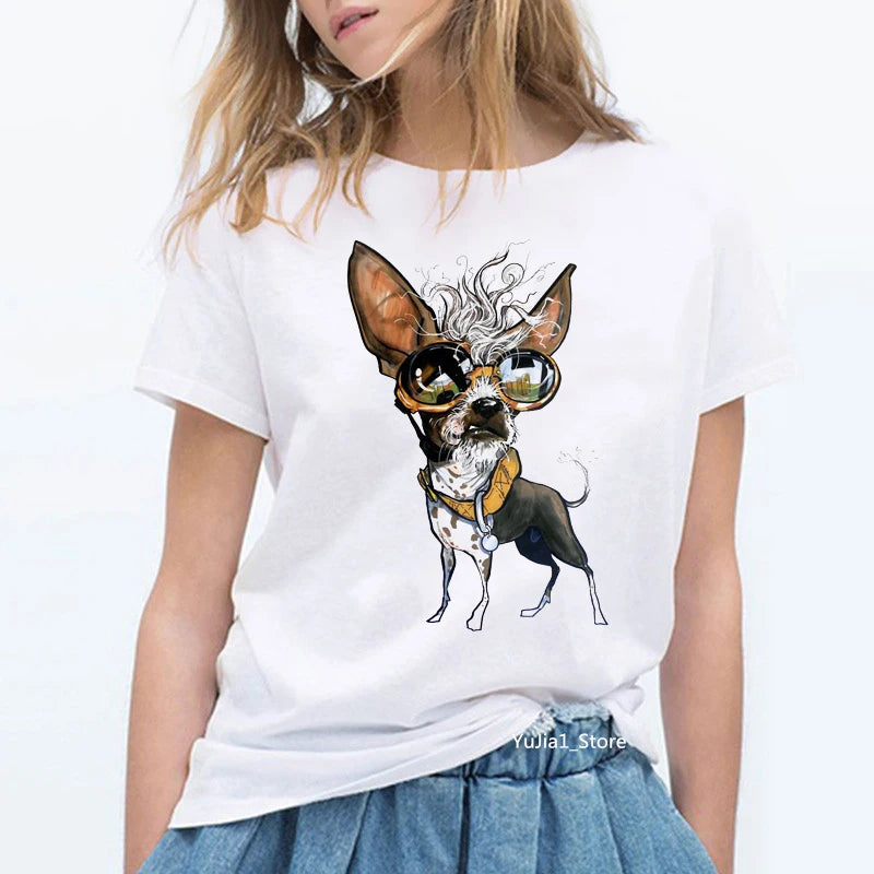 T-shirt femme imprimé chihuahua à moto vintage - vue 2