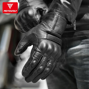 Gants de moto en cuir noir avec renforts - vue 5