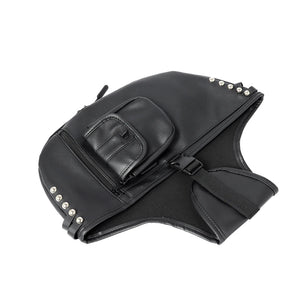 Paire de protège-jambes en cuir noir montés sur le pare-jambes d'une Harley-Davidson - vue 3