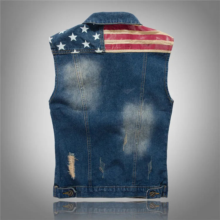 Gilet en jean délavé style cowboy - vue de face - vue 2