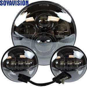Phare LED rond chromé avec feux antibrouillard sur une Harley-Davidson Touring - vue 1