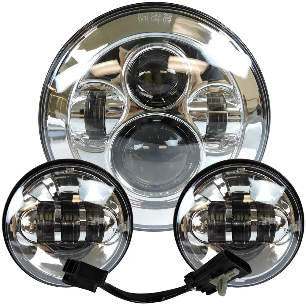 Phare LED rond chromé avec feux antibrouillard sur une Harley-Davidson Touring - vue 2