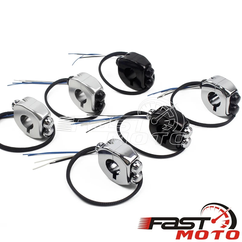 Boîtier de commandes 3 boutons pour guidon moto 22/25mm avec kit de câblage - vue 2
