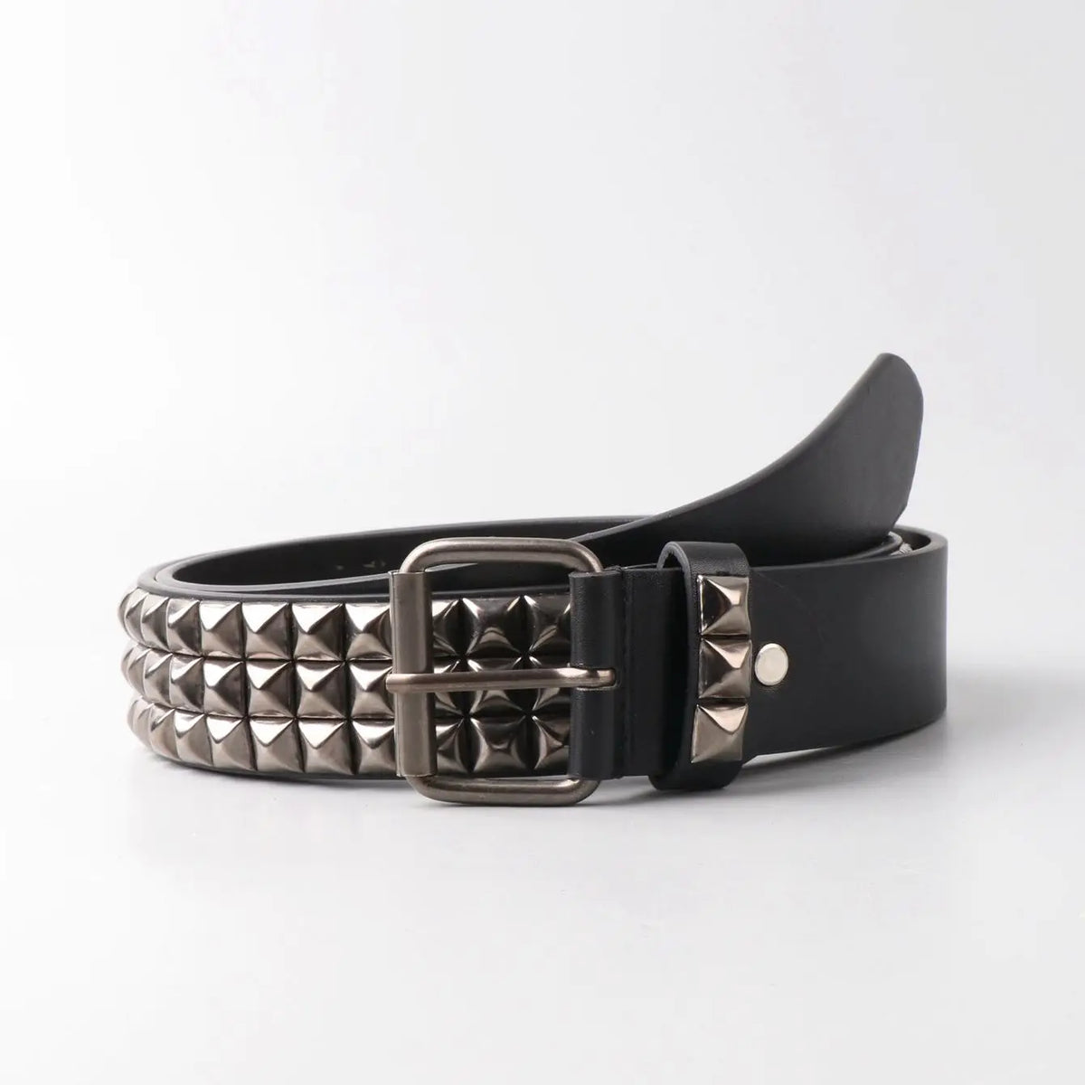 Ceinture noire simili cuir cloutée boucle métal - vue 2