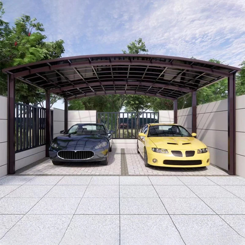 Carport en aluminium abritant une voiture dans un jardin - vue 2