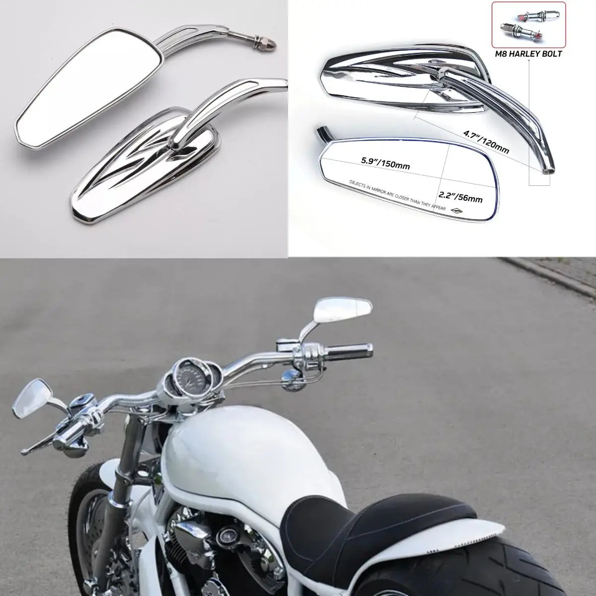Paire de rétroviseurs 8mm pour Harley-Davidson Sportster, Softail, Touring