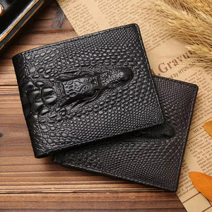 Portefeuille noir simili cuir motif crocodile - vue 3