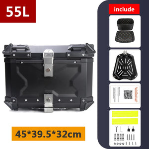 Top case moto en aluminium noir avec serrure, fixé sur un porte-bagages arrière - vue 14