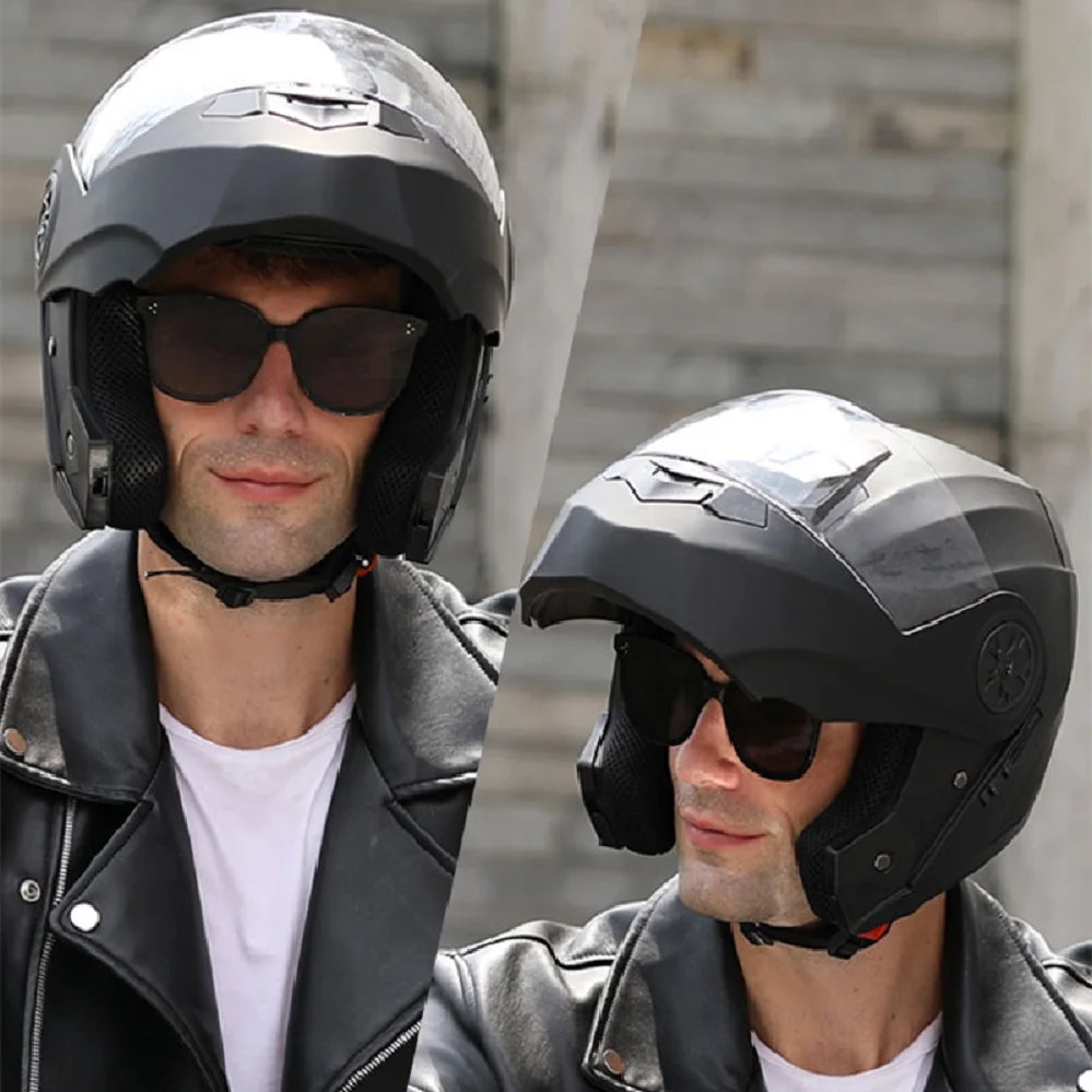 Casque moto modulable rétro double écran - vue - vue 2