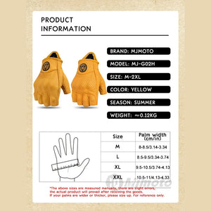 Gants moto cuir mi-doigts style rétro, vue de face - vue 3