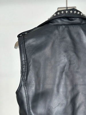 Gilet en cuir noir clouté style motarde - vue 4