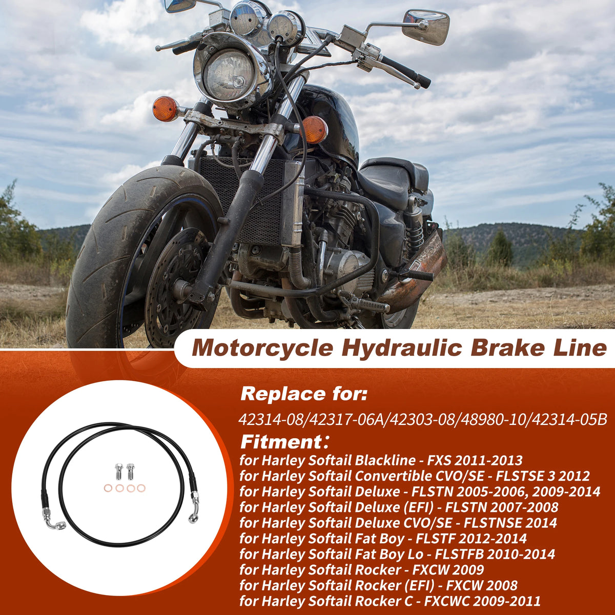 Kit de durite de frein avant hydraulique 47 pouces pour Harley-Davidson Softail 2011-2013 (réf. 42314-08) noir