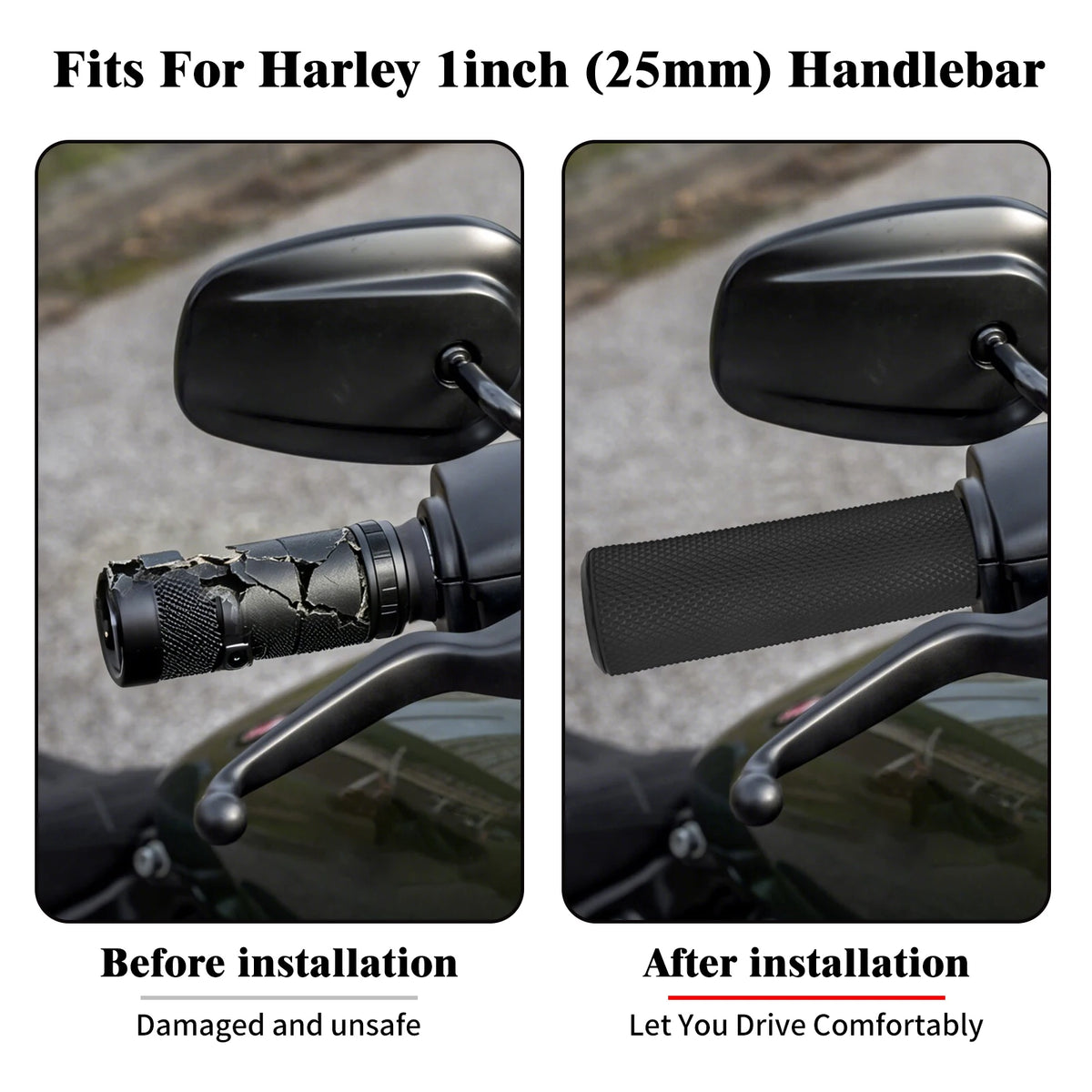 Poignées de Guidon Antidérapantes 1" (25mm) - Harley-Davidson Touring, Softail, Dyna, Sportster – photo 2/6