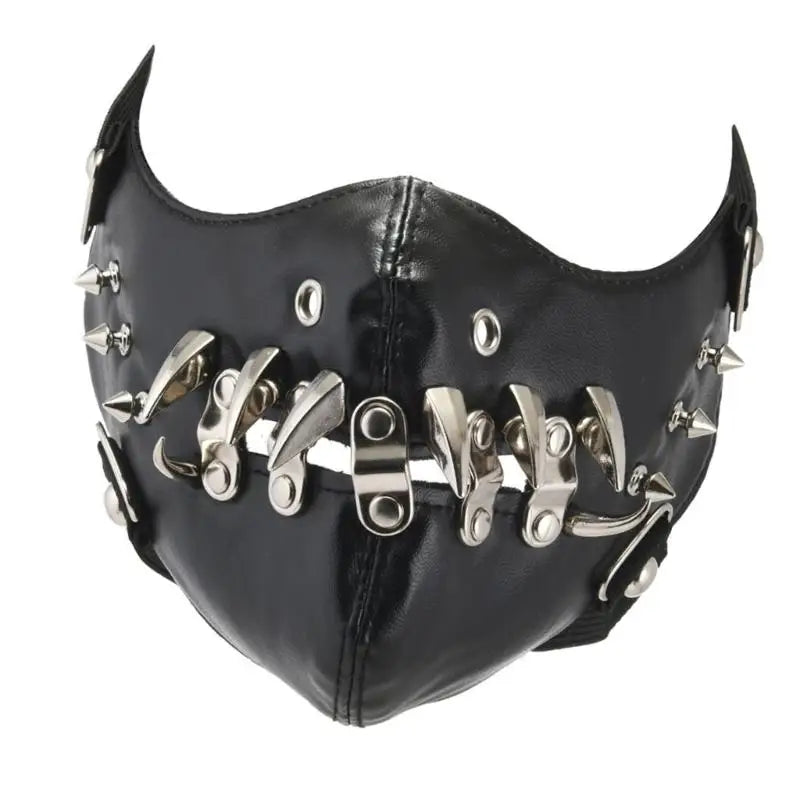 Masque moto demi-visage cuir clouté style punk - vue 2