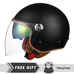 Casque moto jet 3/4 open face en cuir avec double visière - vue 12