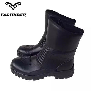 Bottes de moto en cuir véritable pour homme