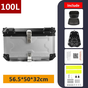 Top case moto en aluminium noir avec serrure, fixé sur un porte-bagages arrière - vue 19
