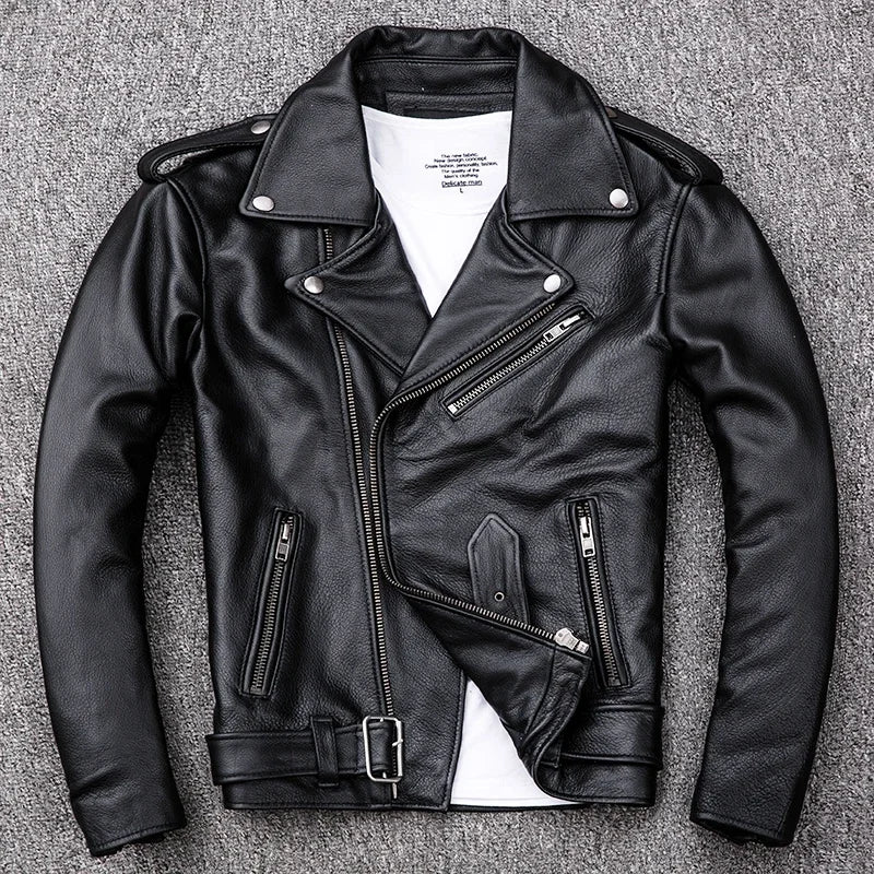 Blouson en cuir moto homme zip asymétrique - vue - vue 2