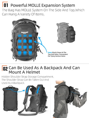 Sac de réservoir moto Rhinowalk convertible en sac à dos avec système MOLLE - vue 3