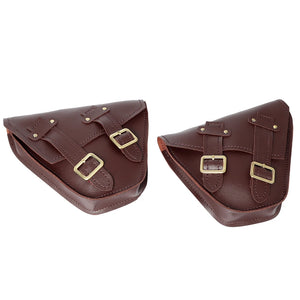 Sacoche latérale universelle en cuir noir et marron pour moto - vue 2