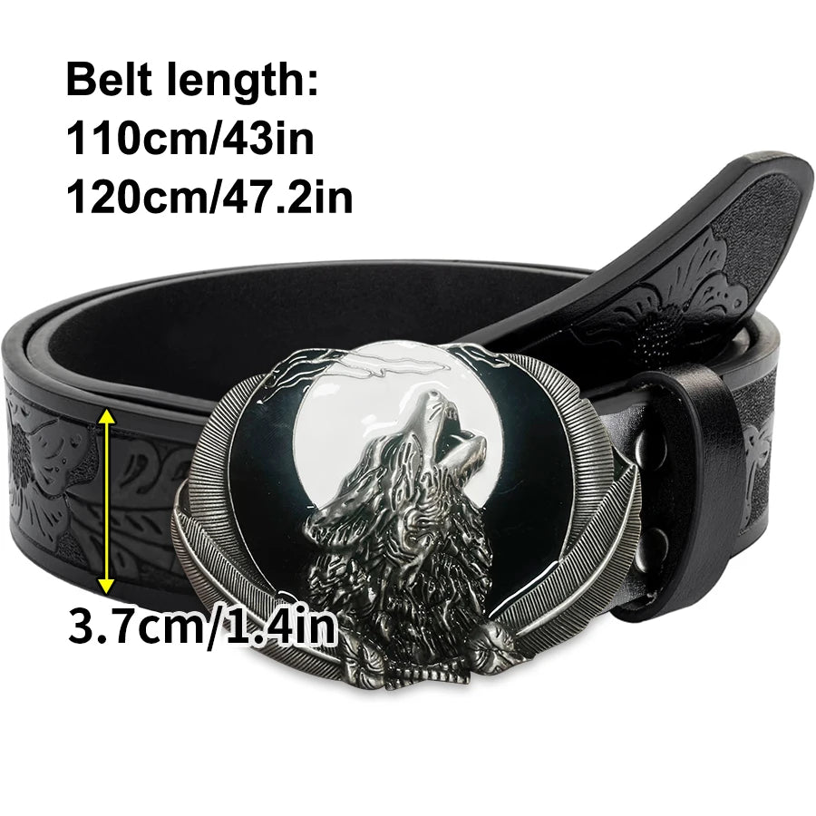 Ceinture simili cuir boucle tête de loup et lune rouge - vue 2