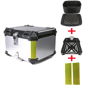 Top case moto en aluminium noir avec serrure, fixé sur un porte-bagages arrière - vue 5