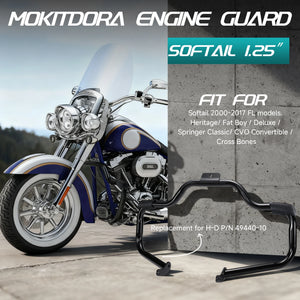 Barre de Protection Moteur 1.25" (Mustache Crash Bar) - Harley-Davidson Softail FL Heritage Classic, Fat Boy & Deluxe 2000-2017 – photo 2/6