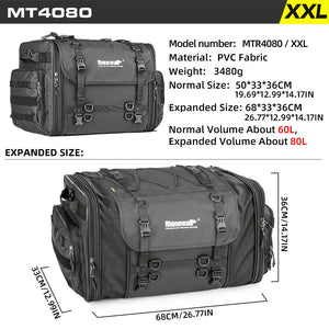 Sac de bagagerie moto Rhinowalk noir extensible, monté sur porte-bagages - vue 8