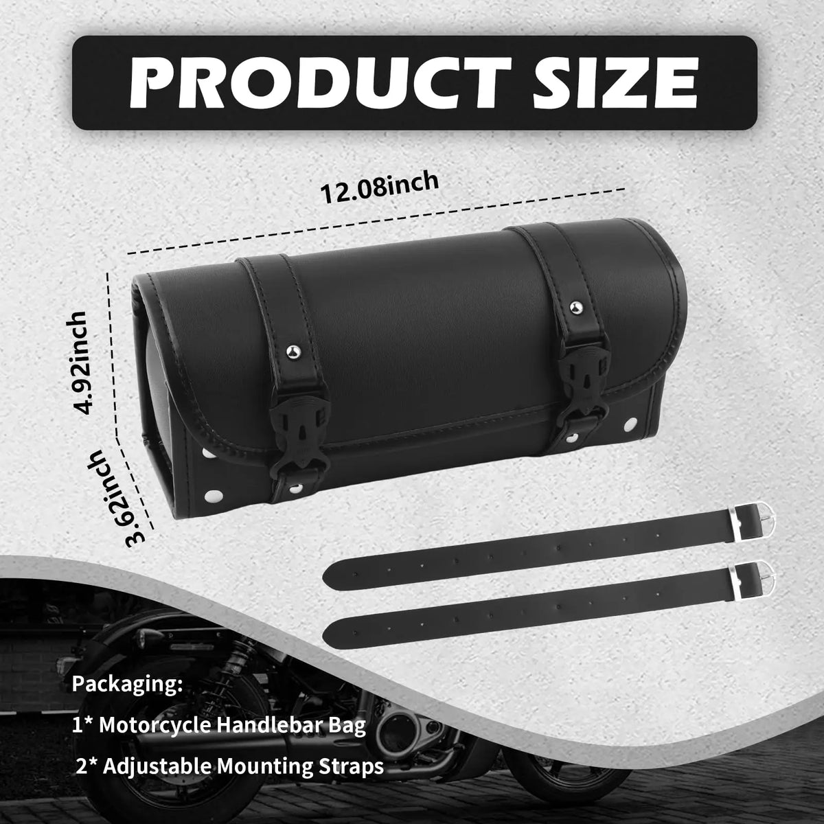 Sacoche de guidon en cuir noir avec serrure à combinaison, fixée sur une moto - vue 2