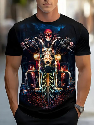 T-shirt Homme Moto Vintage Imprimé 3D Oversize Streetwear - vue 14