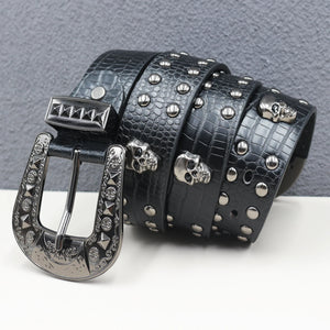 Ceinture en similicuir noir avec rivets métalliques et boucle punk - vue 14
