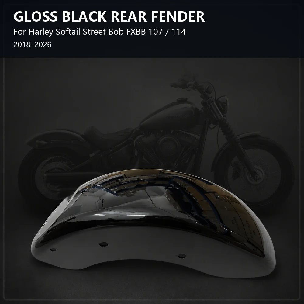 Garde-boue arrière moto noir brillant pour Harley-Davidson Softail Street Bob - vue 2