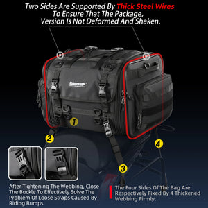 Sac de bagagerie moto Rhinowalk noir extensible, monté sur porte-bagages - vue 4