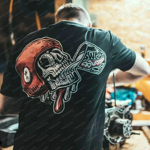 T-shirt homme coton motard tête de mort humoristique - vue 1