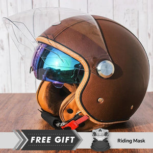 Casque moto jet 3/4 open face en cuir avec double visière - vue 3