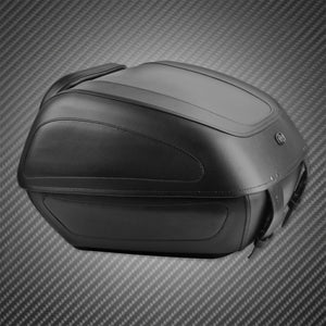 Malle de rangement arrière noire montée sur le porte-bagages d'une moto - vue 7