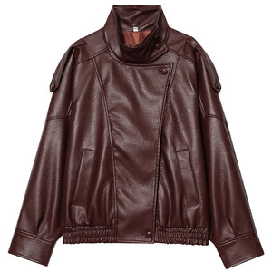 Blouson bomber noir en simili cuir pour femme - vue de face - vue 6