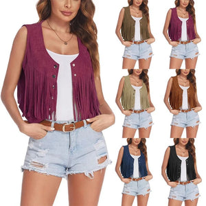 Gilet cowgirl femme franges et rivets - suédine ethnique - vue principale