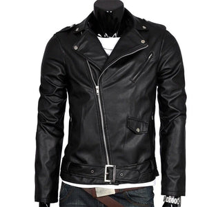 Blouson en cuir noir coupe slim - vue - vue 1