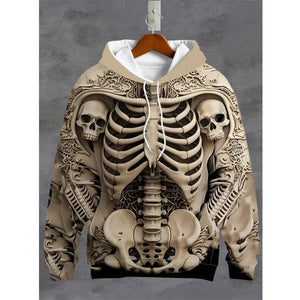Sweat à Capuche Oversize Imprimé Tête de Mort 3D - vue 1
