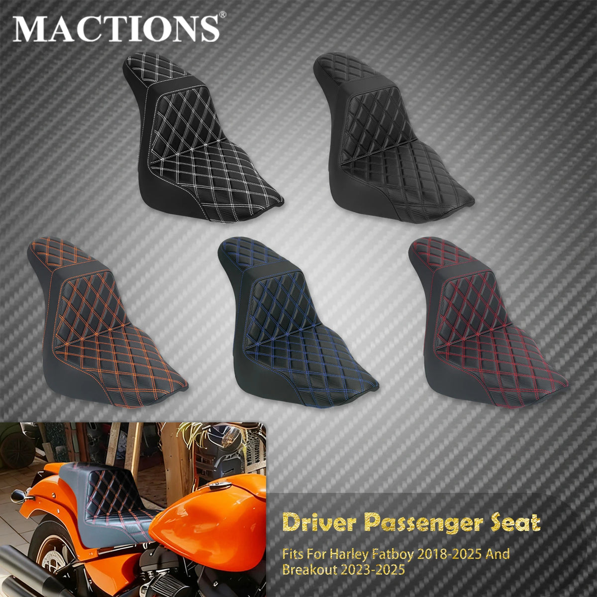 Selle biplace avant/arrière pour Harley-Davidson Softail Fat Boy (2018-2025) et Breakout (2023-2025)