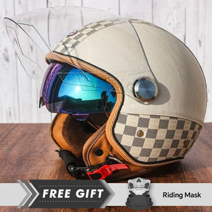 Casque moto jet 3/4 open face en cuir avec double visière - vue 4