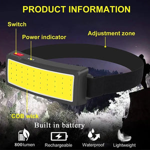Lampe frontale LED COB puissante, rechargeable Type-C, batterie intégrée – photo 2/11
