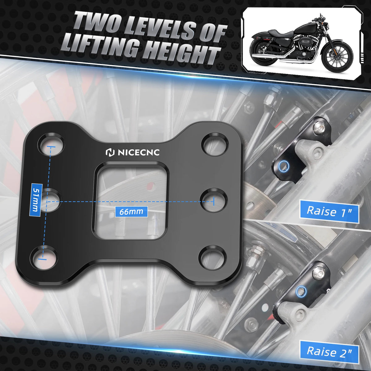 Rehausseur de Garde-boue Avant CNC pour Harley Sportster (Forty-Eight, Seventy-Two, Iron, Roadster) – photo 2/7