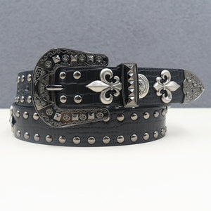 Ceinture en similicuir noir avec rivets métalliques et boucle punk - vue 3
