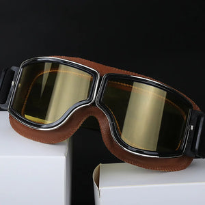 Lunettes de Moto Rétro Pliables en Cuir - Anti-Vent et Anti-Poussière - vue 8